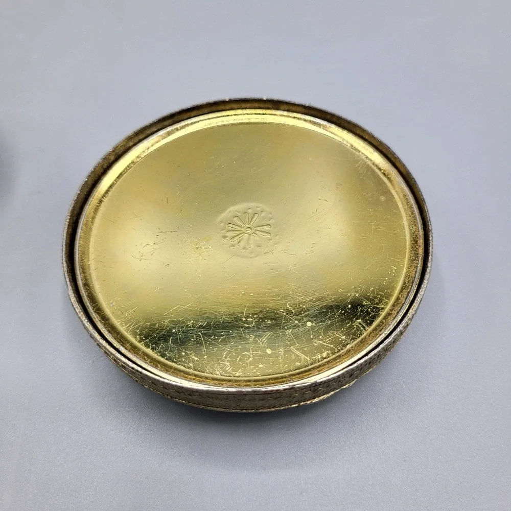 Vintage French Ormulo Trinket Box Vanity Jar Gold Filigree Frosted Glass Footed